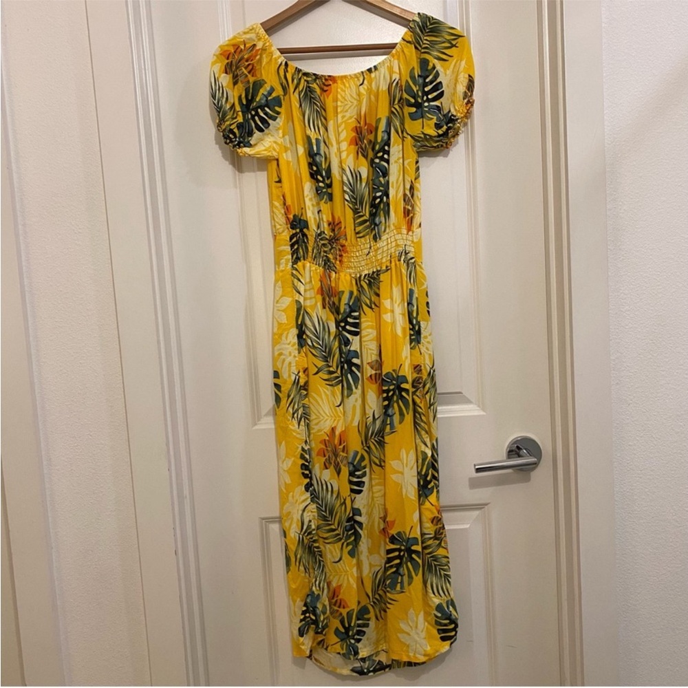 Seven Islands Sunny Yellow Floral tropical Dress tie front size large - Picture 2 of 7